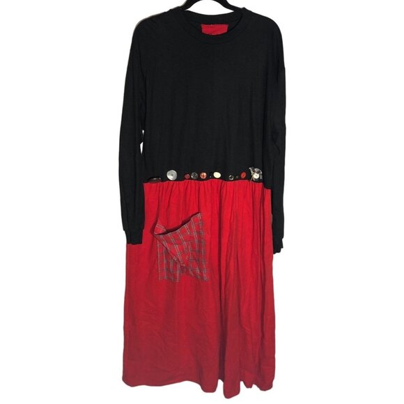 Paula dress long sleeve long pocket red black buttons extra large READ - Picture 1 of 14